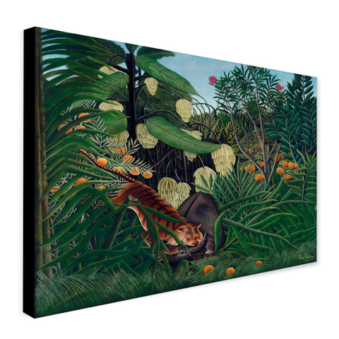 Fight between a Tiger and a Buffalo (1908) by Henri Rousseau - Canvas Wall Art Framed Print - Various Sizes