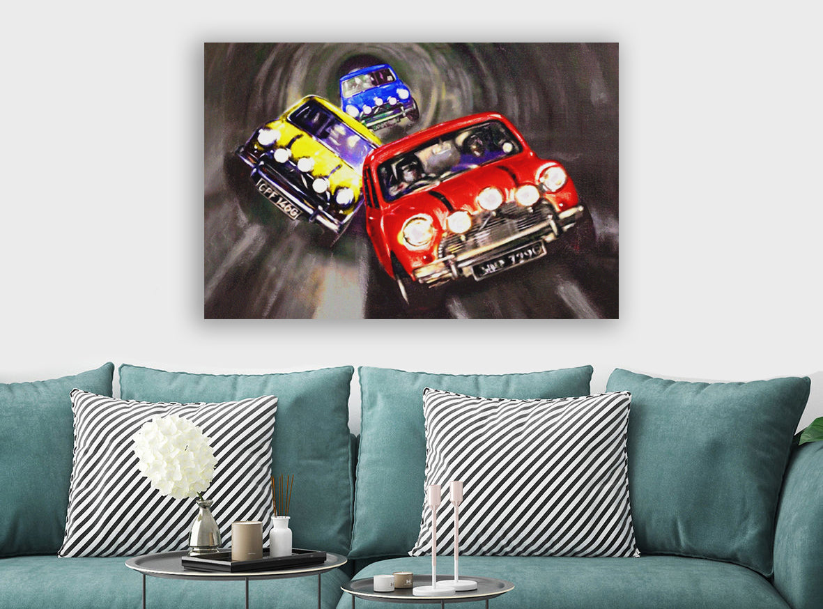 The Italian Job - Mini Cooper - Canvas Wall Art Framed Print - Various Sizes