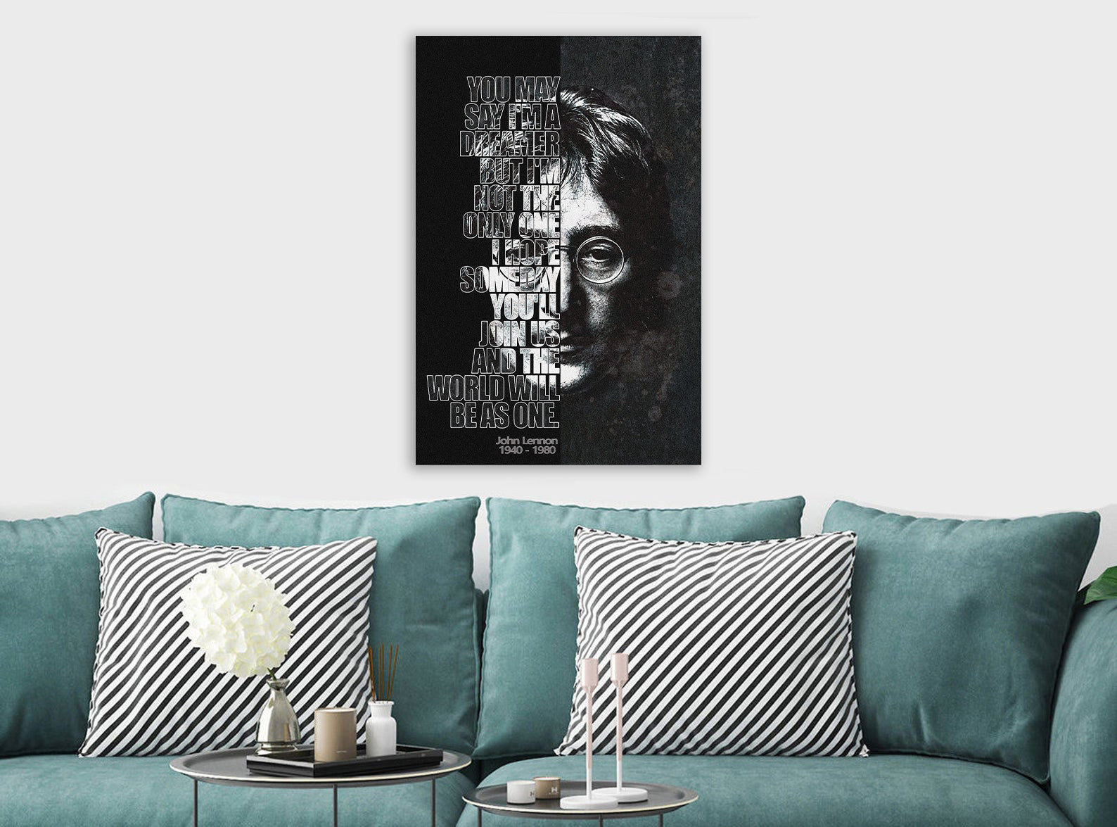 John Lennon - Imagine - The Beatles - Canvas Wall Art Framed Print - Various Sizes