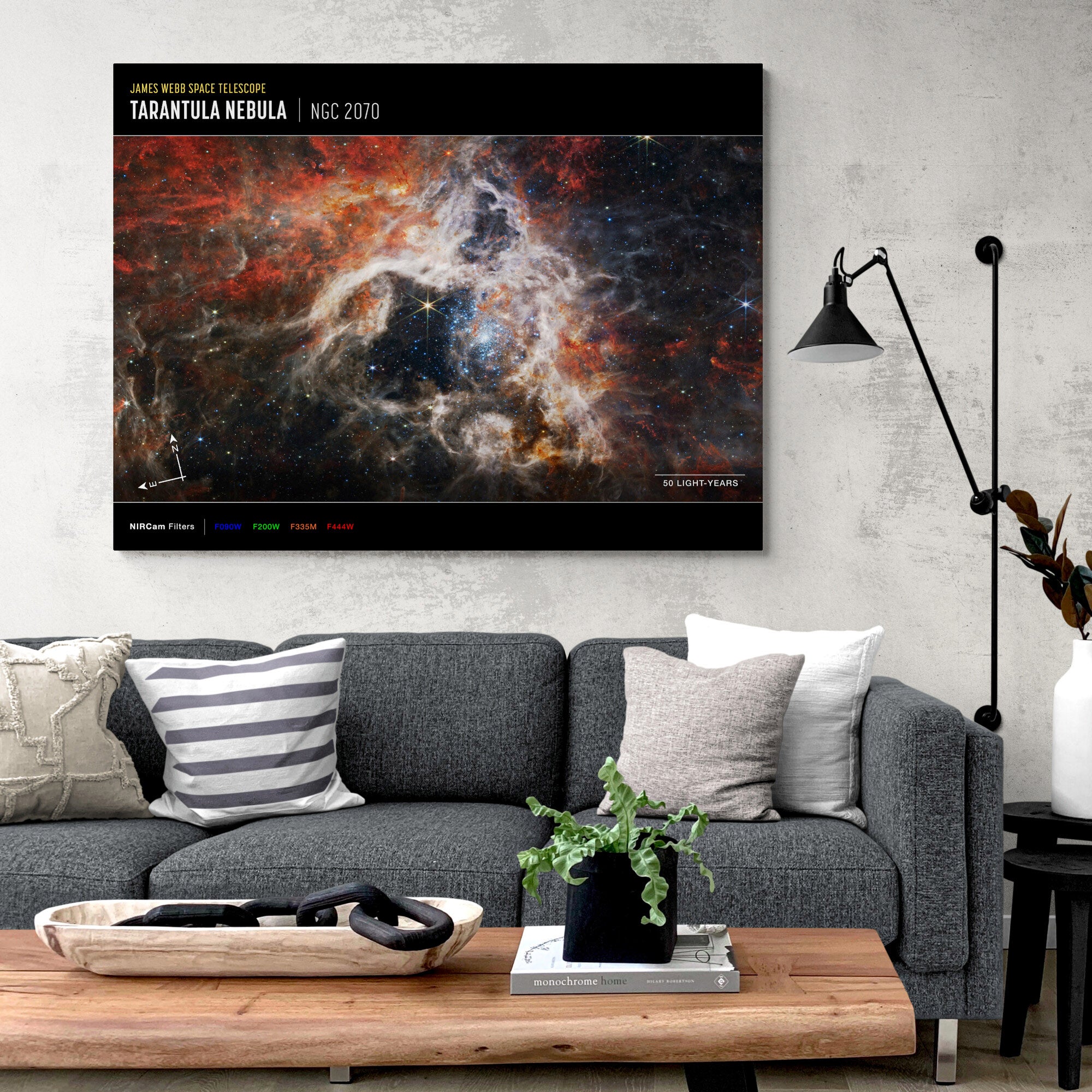 James Webb Space Telescope - Tarantula Nebula (NIRCam Compass Image) Wall Art - Canvas Wall Art Framed Print - Various Sizes