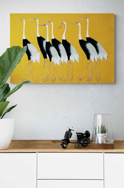 Japanese Red Crown Cranes by Ogata Korin - Canvas Wall Art Framed Print - Various Sizes