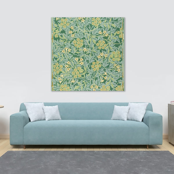 Jasmin - Green Pattern by William Morris - Framed Canvas Wall Art Print - Various Sizes
