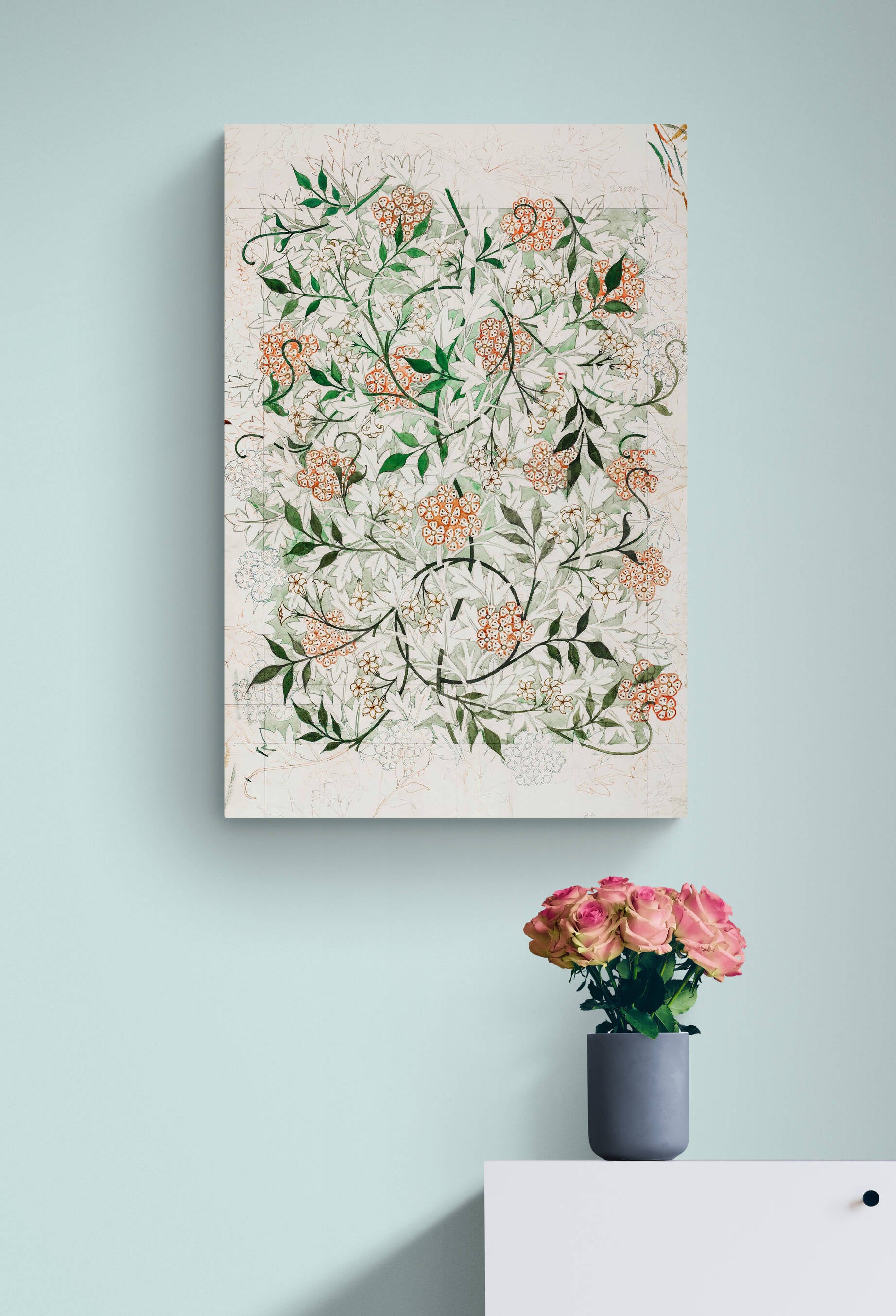 Jasmine Pattern by William Morris - Canvas Wall Art Framed Print - Various Sizes