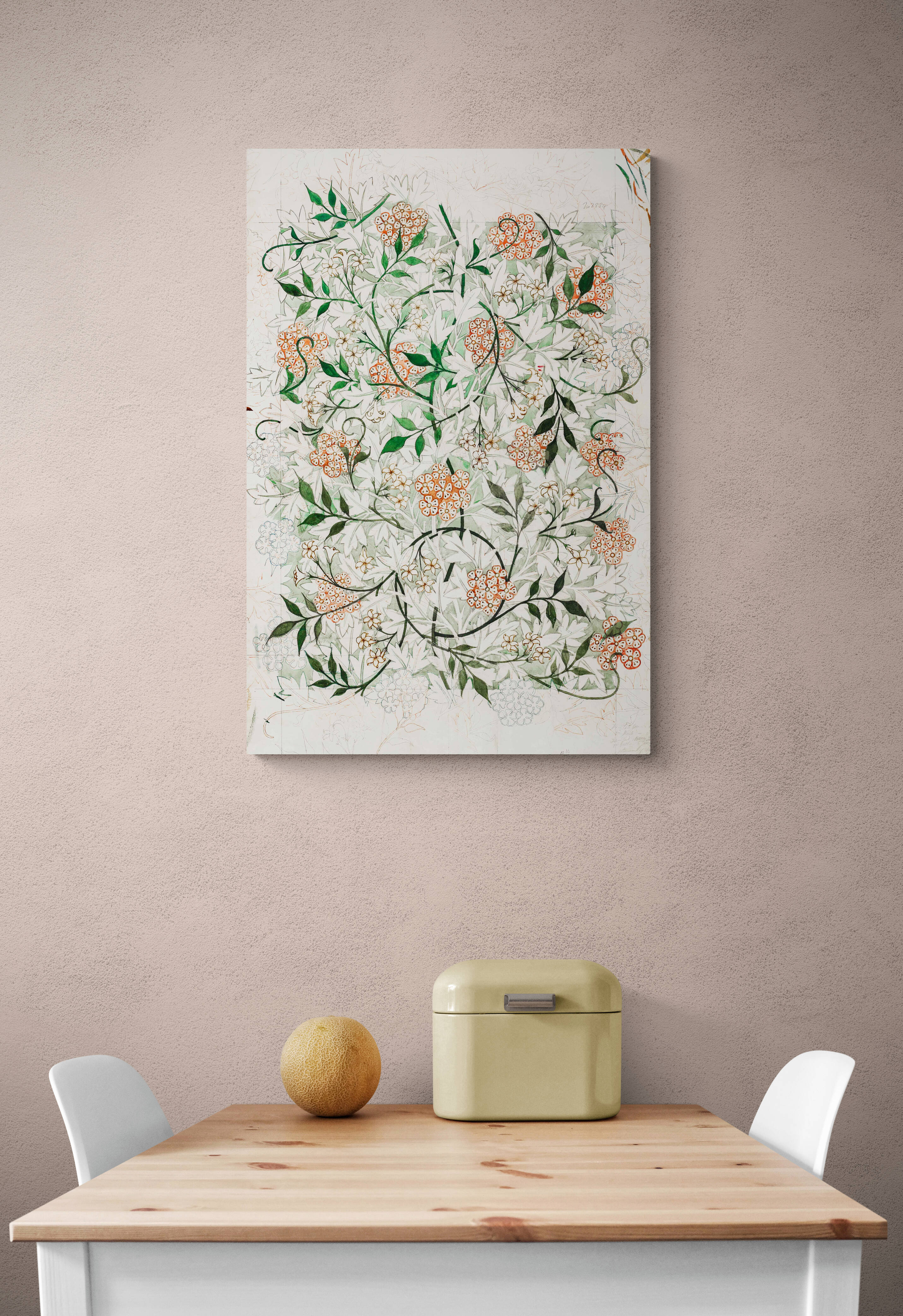 Jasmine Pattern by William Morris - Canvas Wall Art Framed Print - Various Sizes