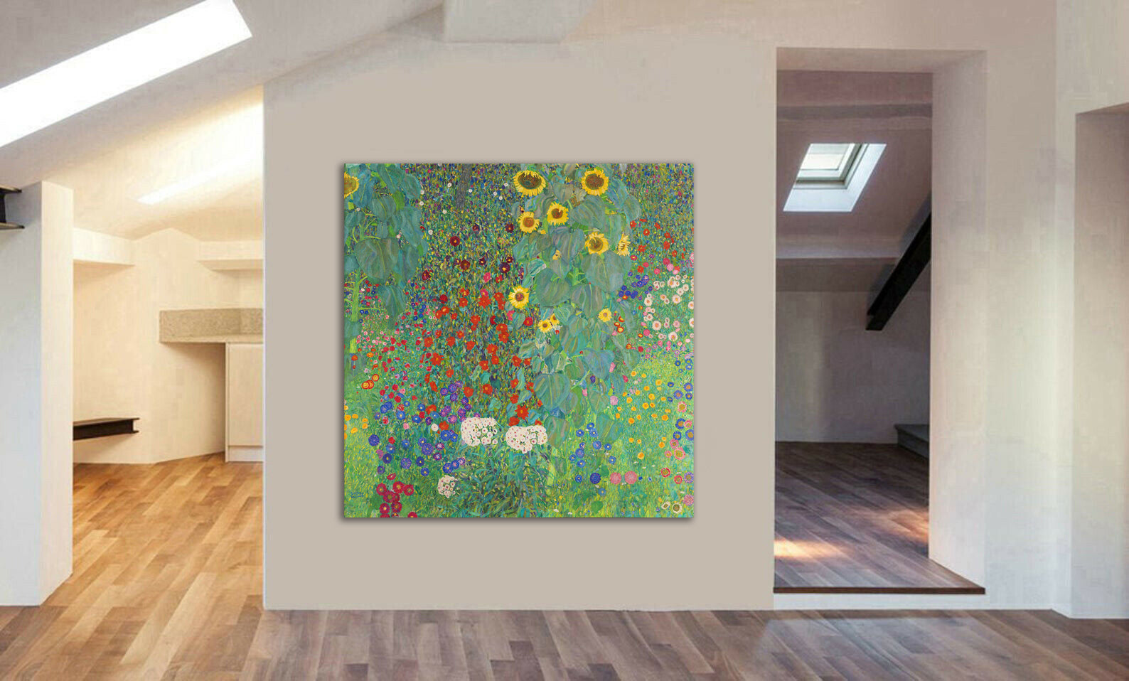 Gustav Klimt Farm Garden with Sunflowers - Framed Canvas Wall Art Print - Various Sizes