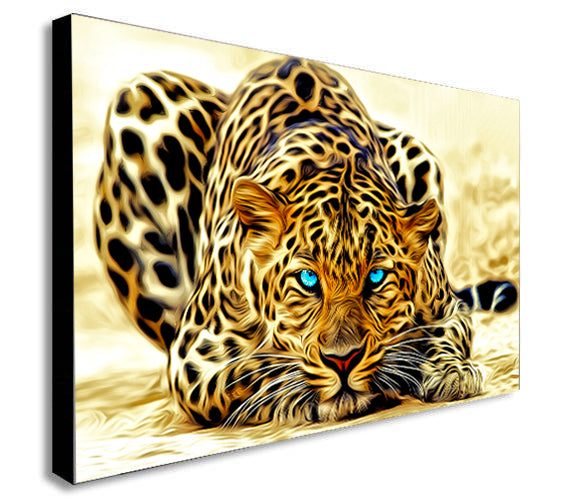 Blue Eyed Leopard - Abstract - Canvas Wall Art Framed Print - Various Sizes