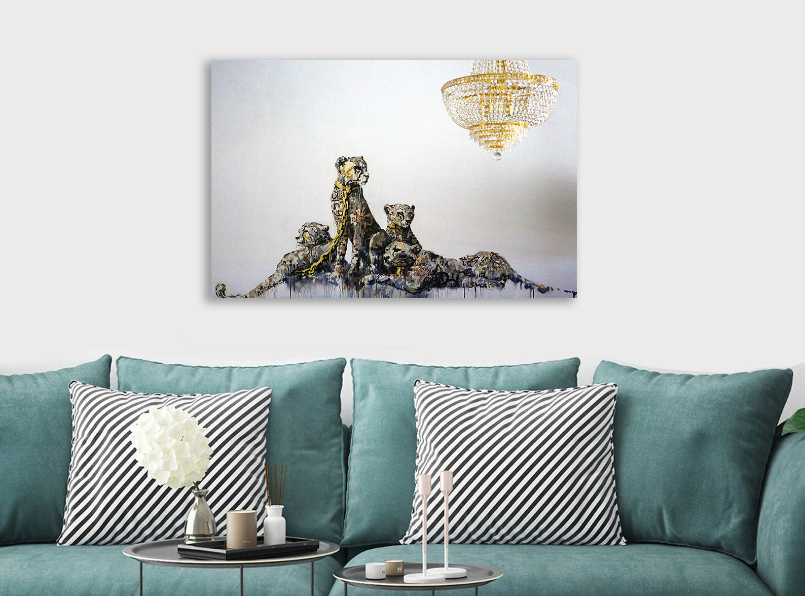 BANKSY Cheetah - Leopard - Gold - Canvas Wall Art Framed Print - Various Sizes