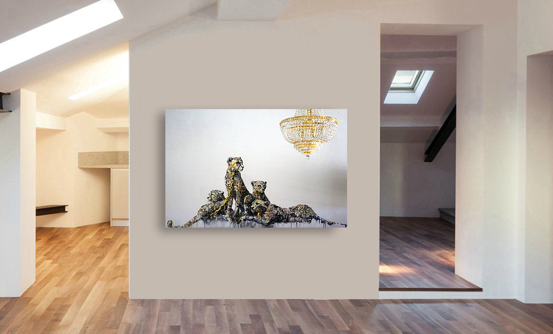 BANKSY Cheetah - Leopard - Gold - Canvas Wall Art Framed Print - Various Sizes