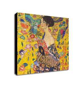 Lady With Fan By Gustav Klimt - Framed Canvas Wall Art Print - Various Sizes