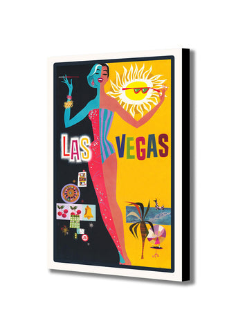 Las Vegas - Vintage Travel Art Retro - Canvas Wall Art Framed Print - Various Sizes