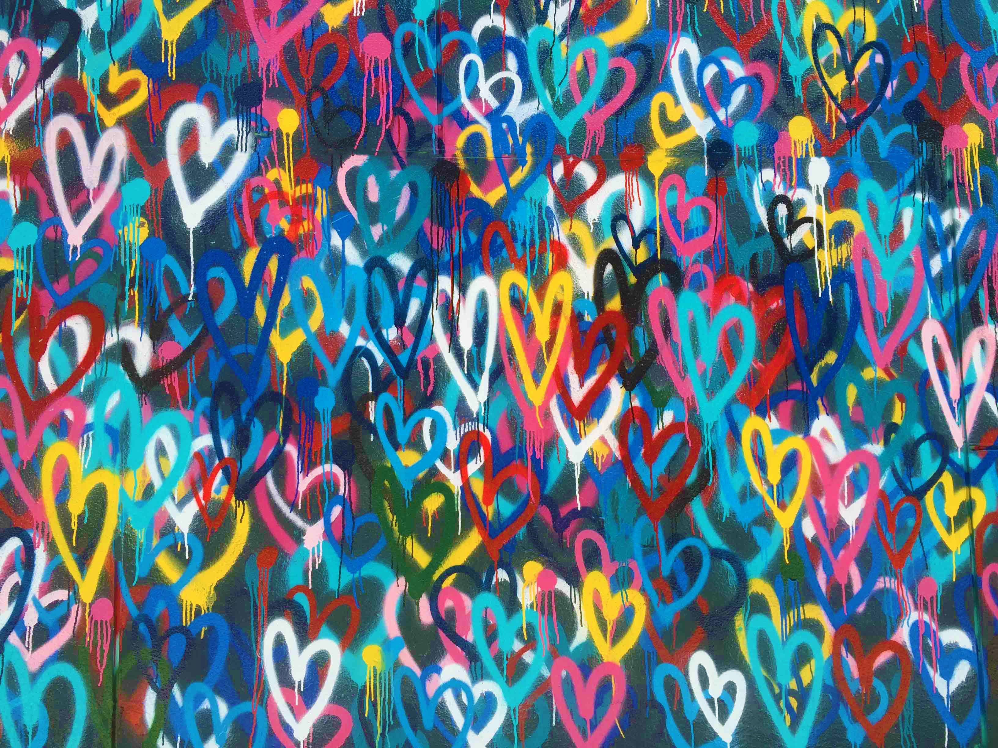 Love Hearts Graffiti - Canvas Wall Art Framed Print - Various Sizes