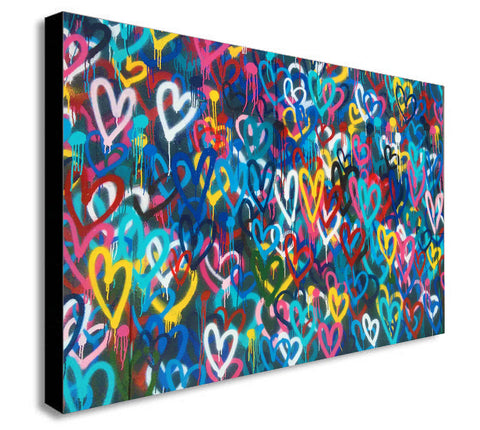 Love Hearts Graffiti - Canvas Wall Art Framed Print - Various Sizes