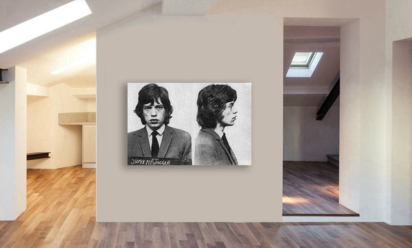 Mick Jagger Police Mugshot - The Rolling Stones - Canvas Framed Wall Art Print - Various Sizes