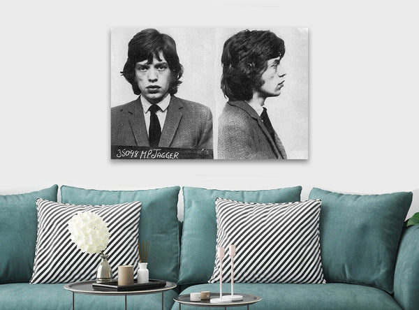 Mick Jagger Police Mugshot - The Rolling Stones - Canvas Framed Wall Art Print - Various Sizes
