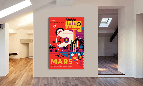 Mars - JPL Travel Poster - Canvas Wall Art Framed Print.