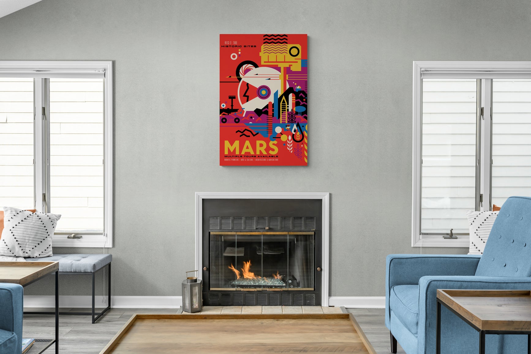 Mars - JPL Travel Poster - Canvas Wall Art Framed Print.