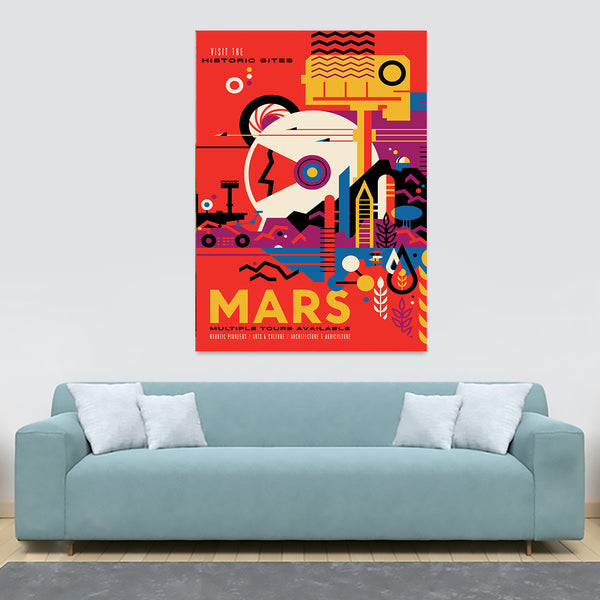 Mars - JPL Travel Poster - Canvas Wall Art Framed Print.