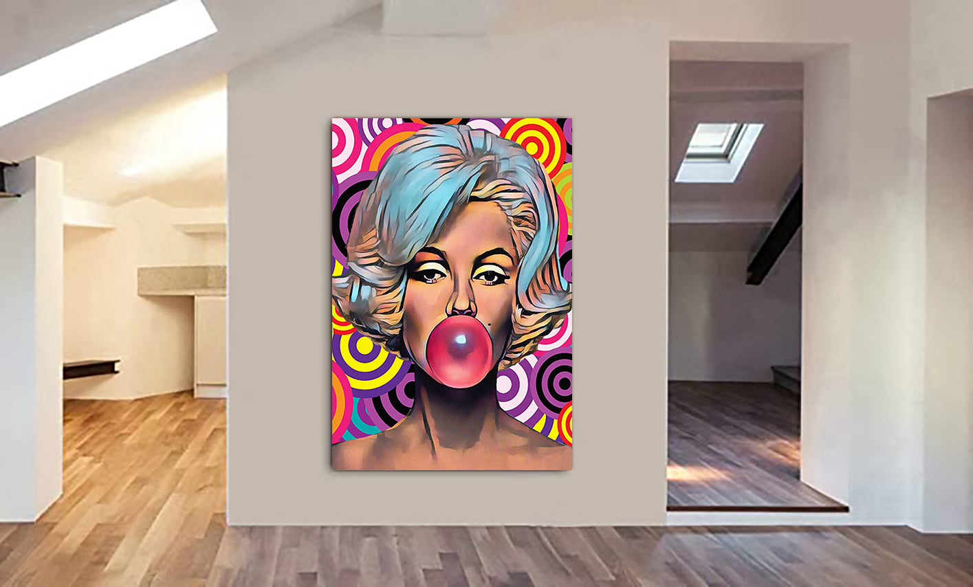 Marylyn Monroe - Bubble Gum Pop Art - Canvas Wall Art Framed Print - Various Sizes