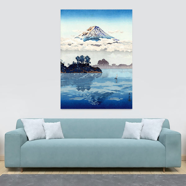 Mount Fuji Japanese landscape, Lake Kawaguchi by Tago Koitsu - Canvas Wall Art Framed Print - Various Sizes