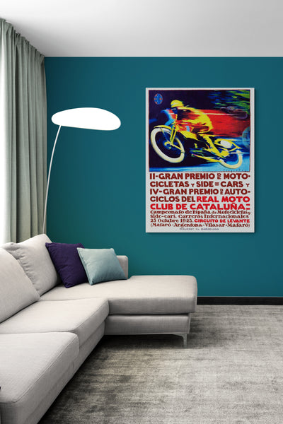 Motorcycle Grand Prix Spain - Vintage 1925 by J. Segrelles - Canvas Wall Art Framed Print - Various Sizes