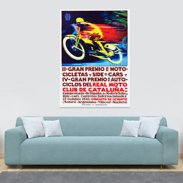 Motorcycle Grand Prix Spain - Vintage 1925 by J. Segrelles - Canvas Wall Art Framed Print - Various Sizes