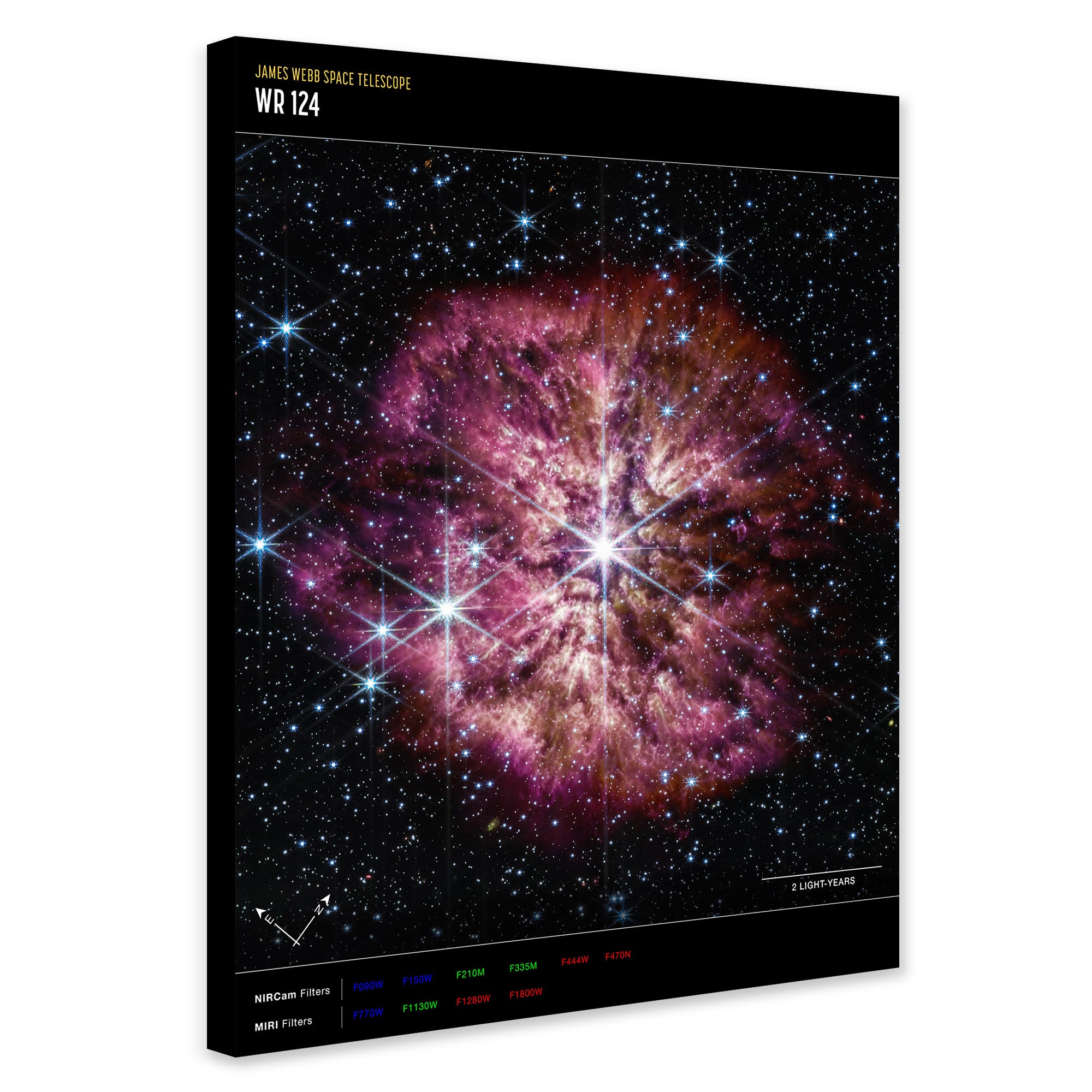 NASA James Webb Telescope Wolf-Rayet Star (NIRCam and MIRI Compass) - Wall Art - Canvas Wall Art Framed Print - Various Sizes