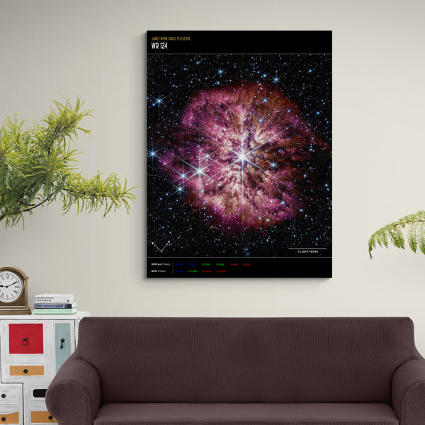 NASA James Webb Telescope Wolf-Rayet Star (NIRCam and MIRI Compass) - Wall Art - Canvas Wall Art Framed Print - Various Sizes