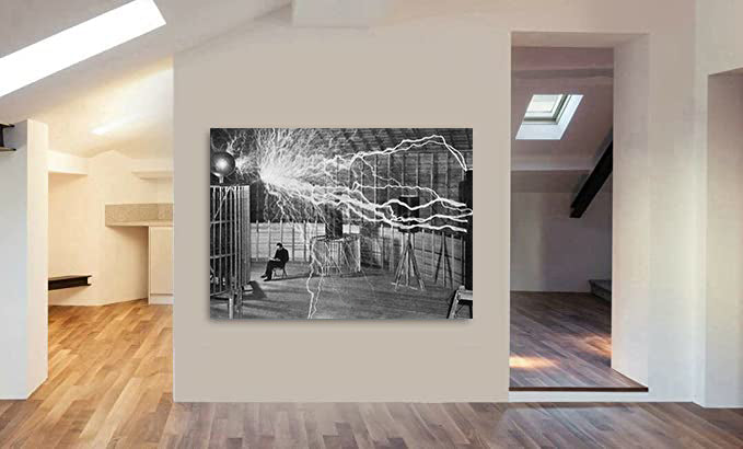 Nikola Tesla - Faraday Cage - Canvas Wall Art Framed Print - Various Sizes