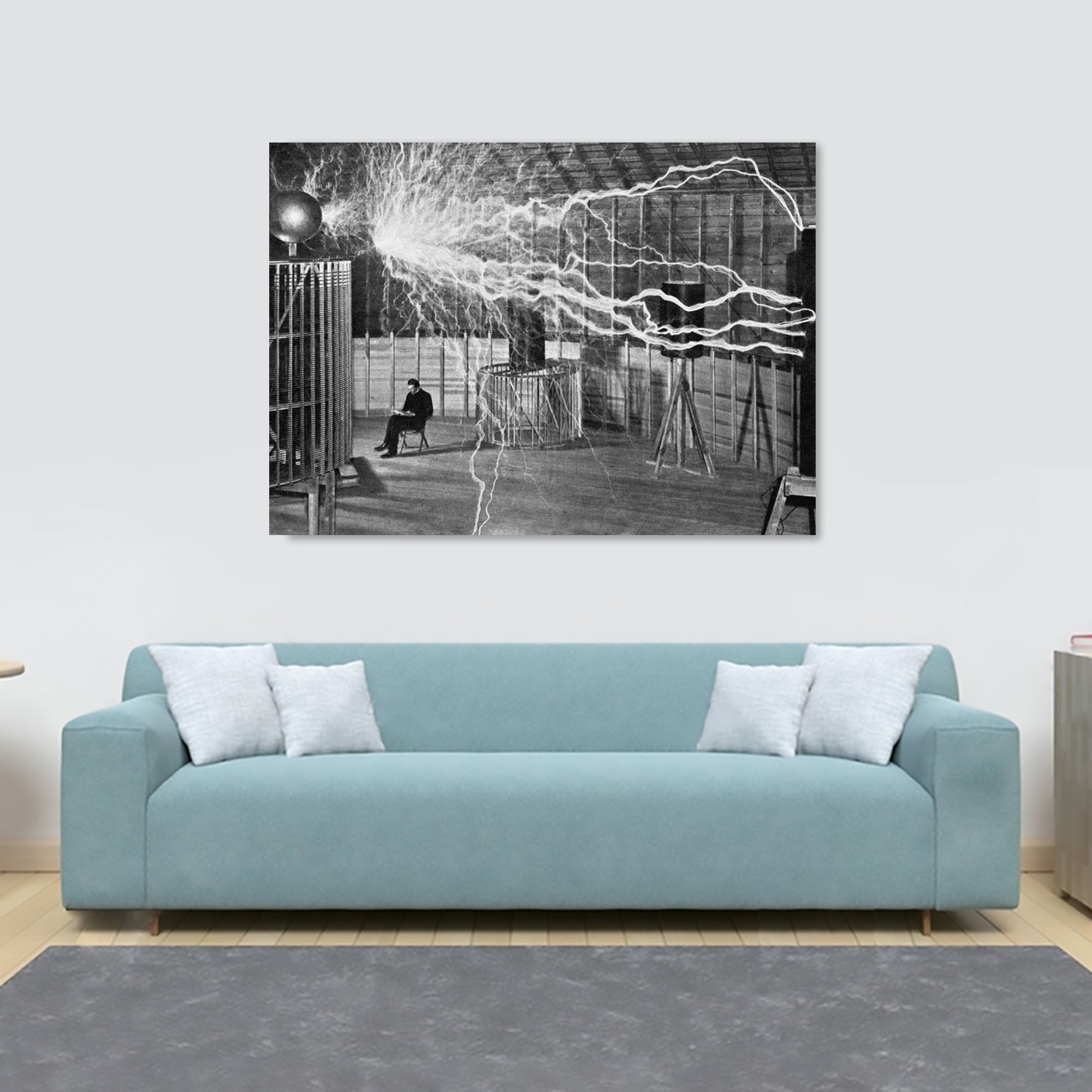 Nikola Tesla - Faraday Cage - Canvas Wall Art Framed Print - Various Sizes