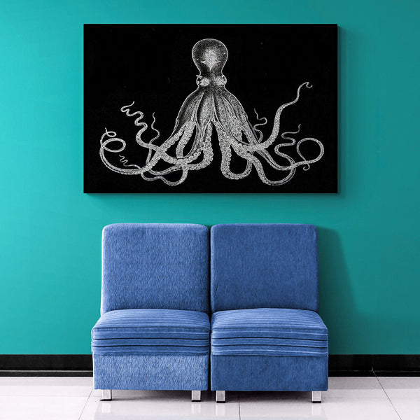 Octopus Vintage Art - Black And White - Canvas Wall Art Framed Print - Various Sizes