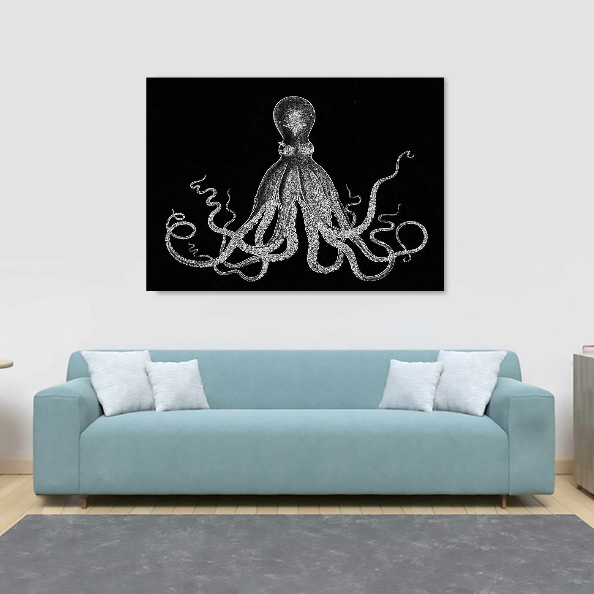 Octopus Vintage Art - Black And White - Canvas Wall Art Framed Print - Various Sizes