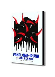 Pamplona Bull Run - Vintage Spanish Illustration Wall Art - Canvas Wall Art Framed Print - Various Sizes