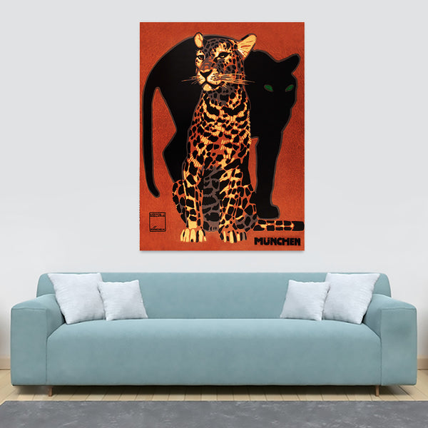 Panther Leopard - Munich Zoo - Vintage By Ludwig Hohlwein - Canvas Wall Art Framed Print - Various Sizes