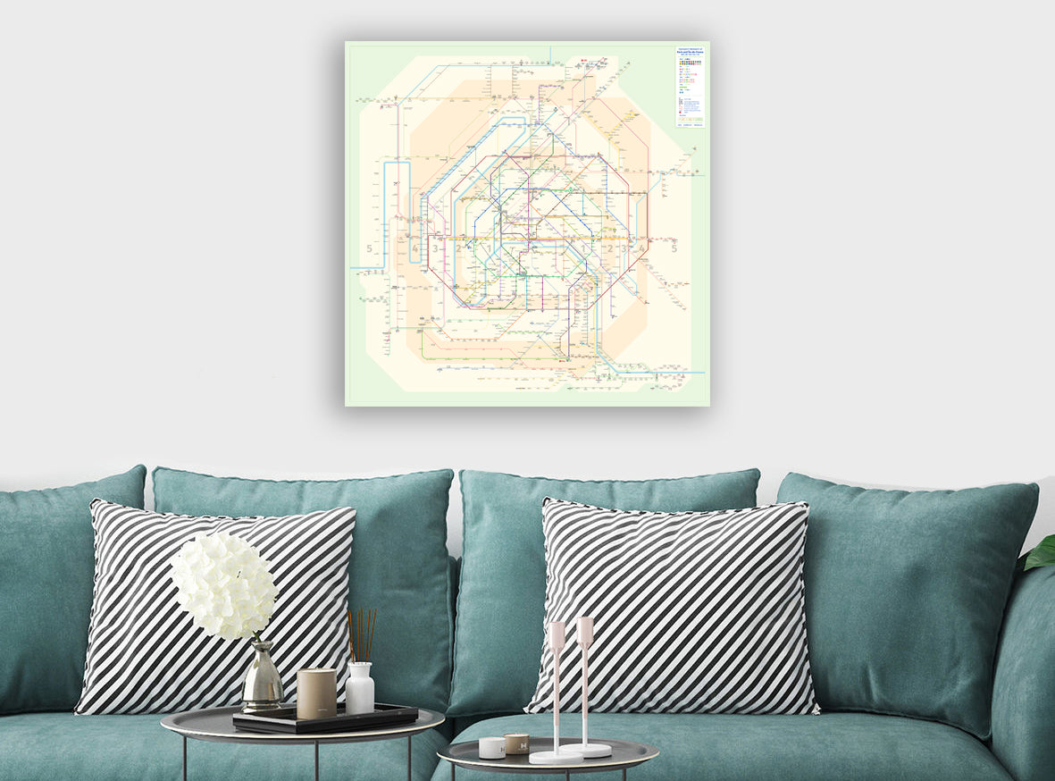 Paris Underground Metro Map - Canvas Wall Art Framed Print - Various Sizes
