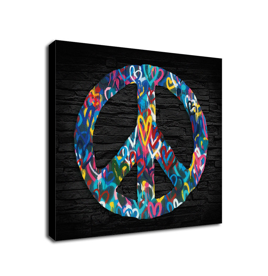 Peace Sign - Love Hearts Graffiti - Framed Canvas Wall Art Print - Various Sizes