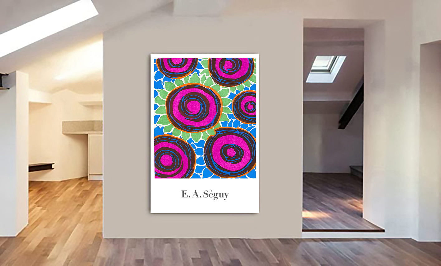 Pink Blue Green Flower Pattern - Vintage - by E. A. Seguy - Canvas Wall Art Framed Print - Various Sizes