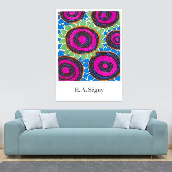 Pink Blue Green Flower Pattern - Vintage - by E. A. Seguy - Canvas Wall Art Framed Print - Various Sizes
