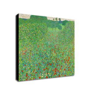 Poppy Fields By Gustav Klimt - Framed Canvas Wall Art Print - Various Sizes