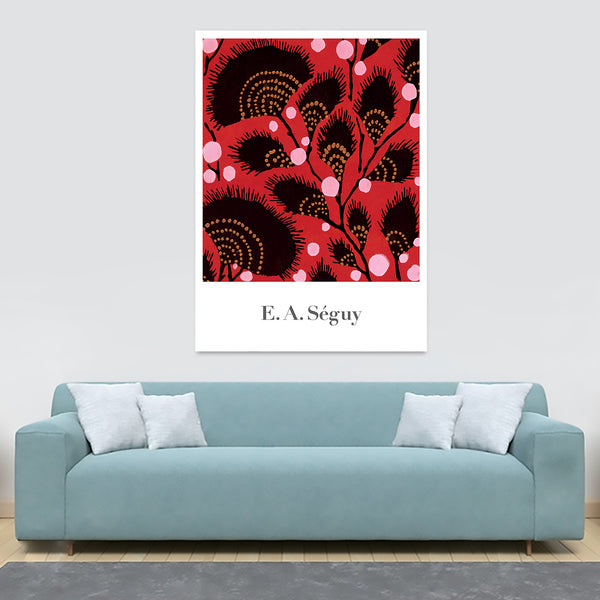 Red Floral Pattern - Vintage - by E. A. Seguy - Canvas Wall Art Framed Print - Various Sizes