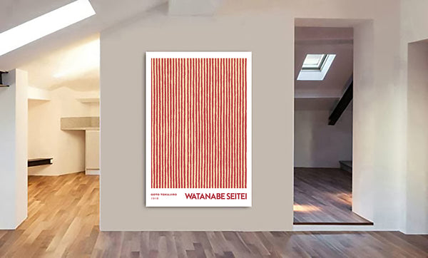 Red Stripes Japanese Abstract Art by Watanabe Seitei - Canvas Wall Art Framed Print - Various Sizes