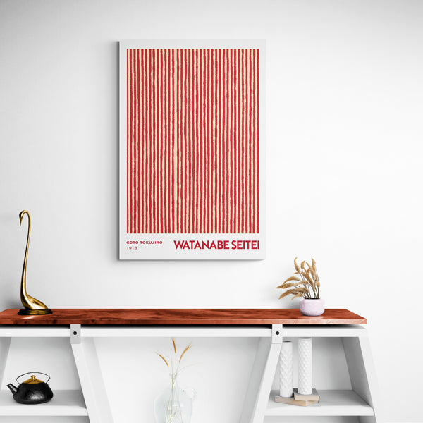 Red Stripes Japanese Abstract Art by Watanabe Seitei - Canvas Wall Art Framed Print - Various Sizes