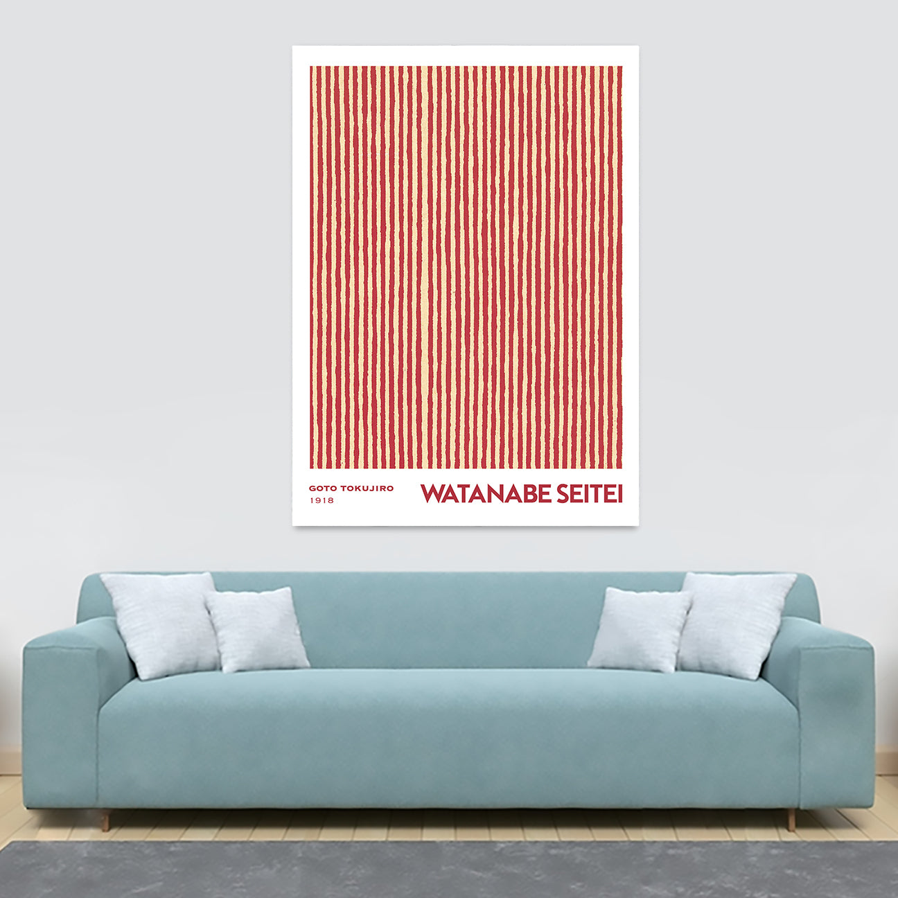 Red Stripes Japanese Abstract Art by Watanabe Seitei - Canvas Wall Art Framed Print - Various Sizes
