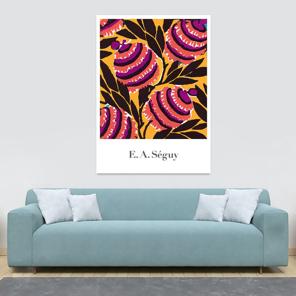 Red Yellow Flower Pattern - Vintage - by E. A. Seguy - Canvas Wall Art Framed Print - Various Sizes