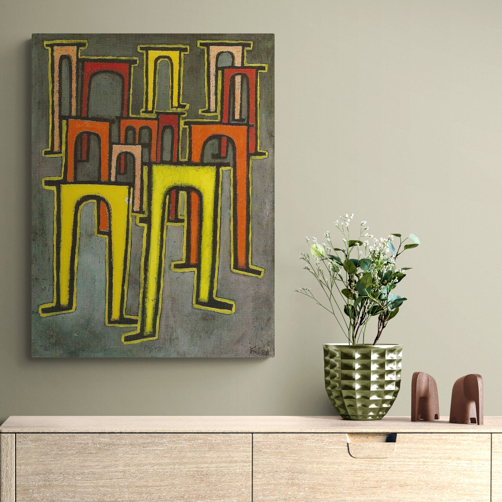 Revolution Of The Viaduct by Paul Klee 1937 - Canvas Wall Art Framed Print - Various Sizes