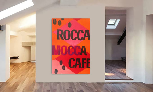 Rocca Mocca Cafe Typography Art - Canvas Wall Art Framed Print - Various Sizes