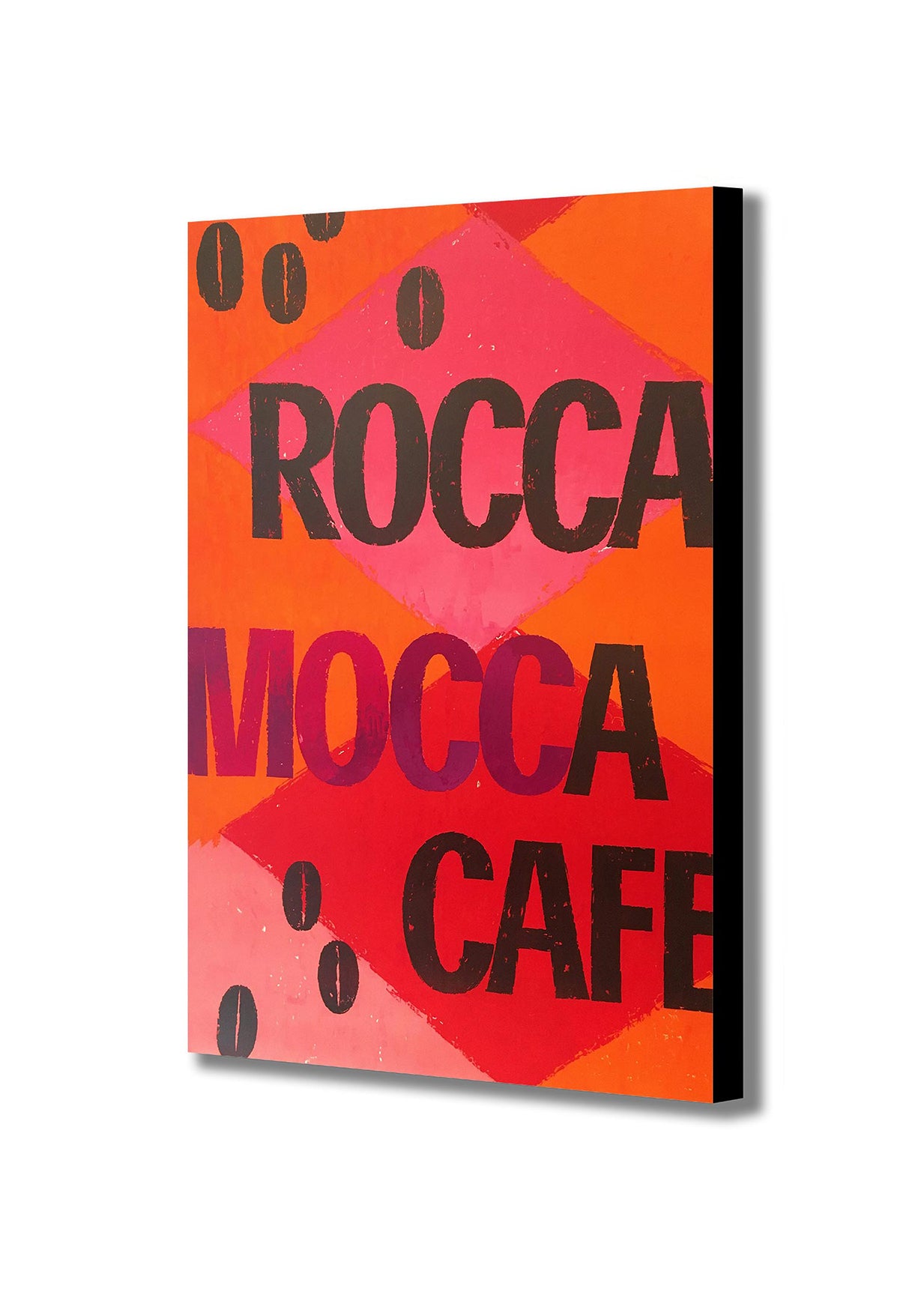 Rocca Mocca Cafe Typography Art - Canvas Wall Art Framed Print - Various Sizes