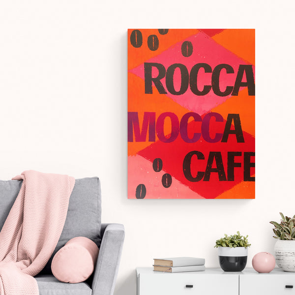 Rocca Mocca Cafe Typography Art - Canvas Wall Art Framed Print - Various Sizes