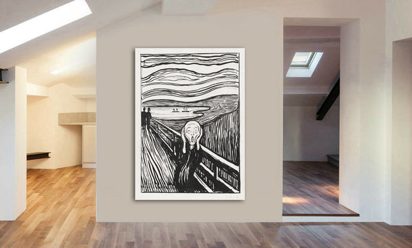 The Scream by Edvard Munch B&W - Canvas Wall Art Framed Print - Various Sizes - Canvas Wall Art Framed Print - Various Sizes