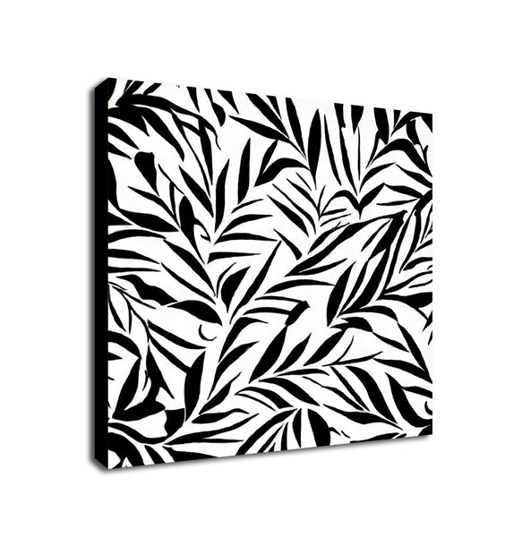 Plant Leaves Abstract - Black & White Art - Framed Canvas Wall Art Print - Various Sizes
