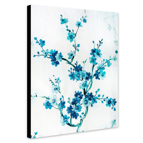 Blue Flowers With White Background Wall Art - Canvas Wall Art Framed Print - Various Sizes